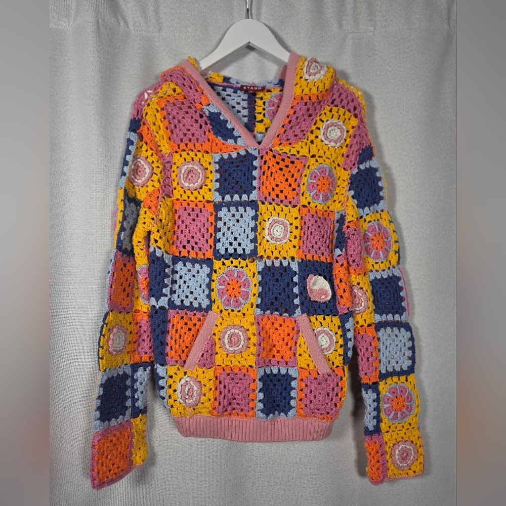 Staud Calla Crochet Hoodie Sweater Chunky Open Knit   RARE  $245